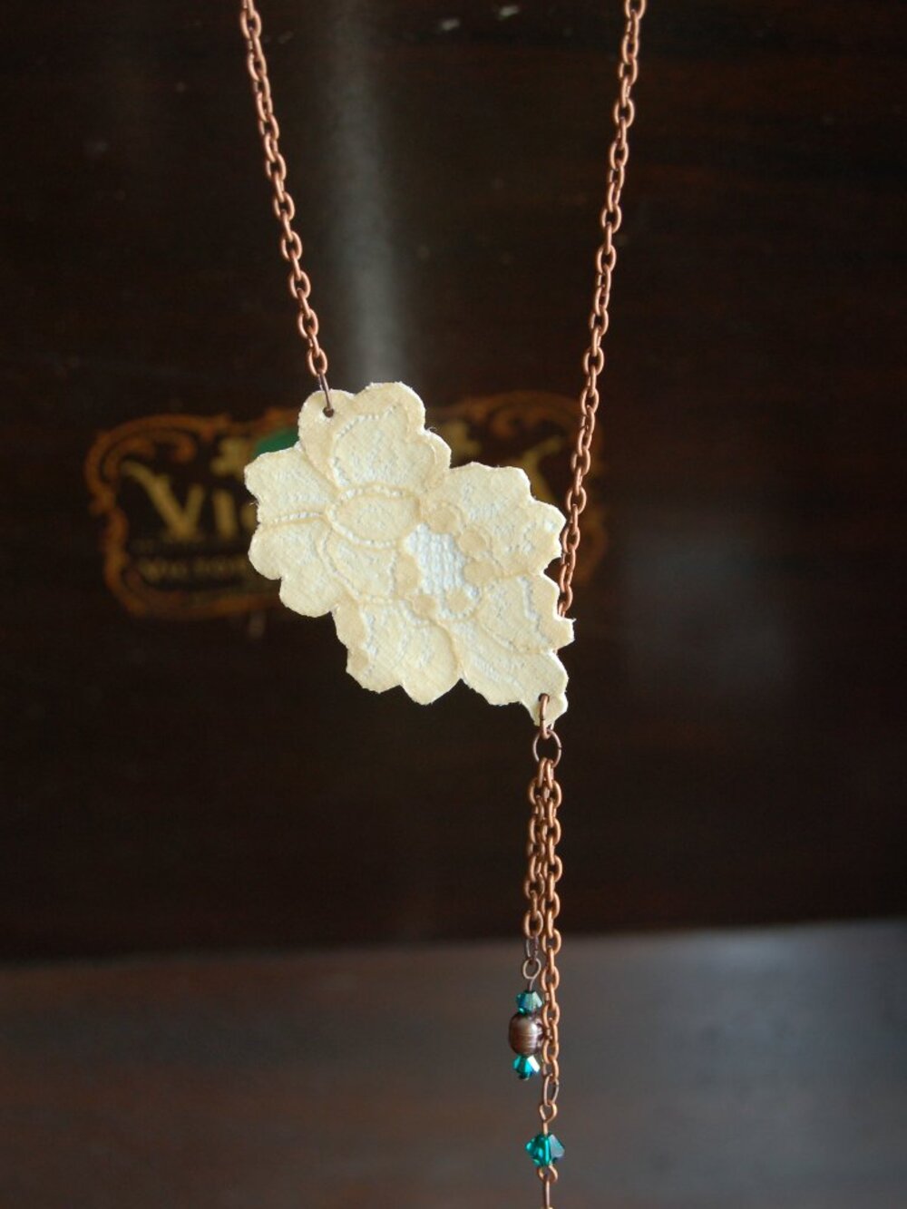 Elegant yellow lace on leather necklace - Chic floral upcycled white leather